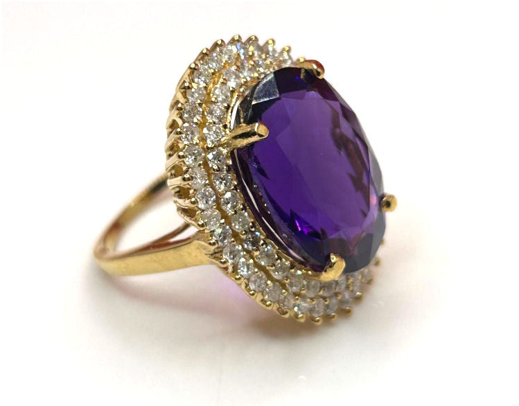 13.36ctw Diamond and Amethyst Set in 18K Yellow Gold Ring