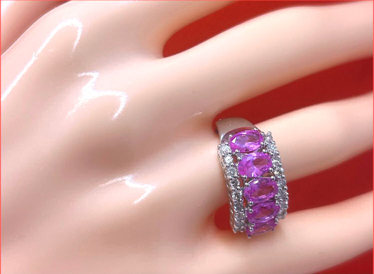 2.95ctw Diamond and Pink Sapphire Set in 18K White Gold Ring