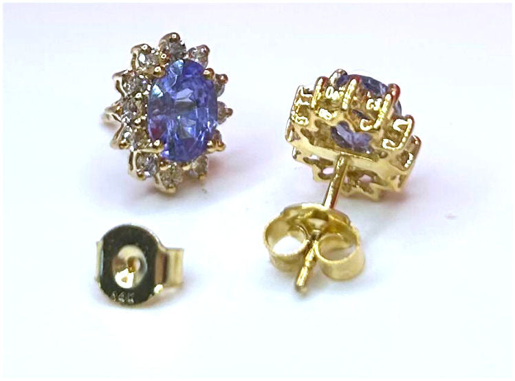 2.50ct Tanzanite & Diamond Earrings in 14K Yellow Gold