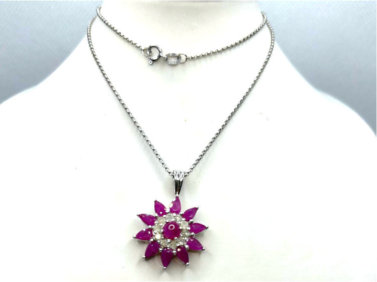 13.44ct Ruby & Diamond Necklace, Ring & Earrings Set in 18K White Gold