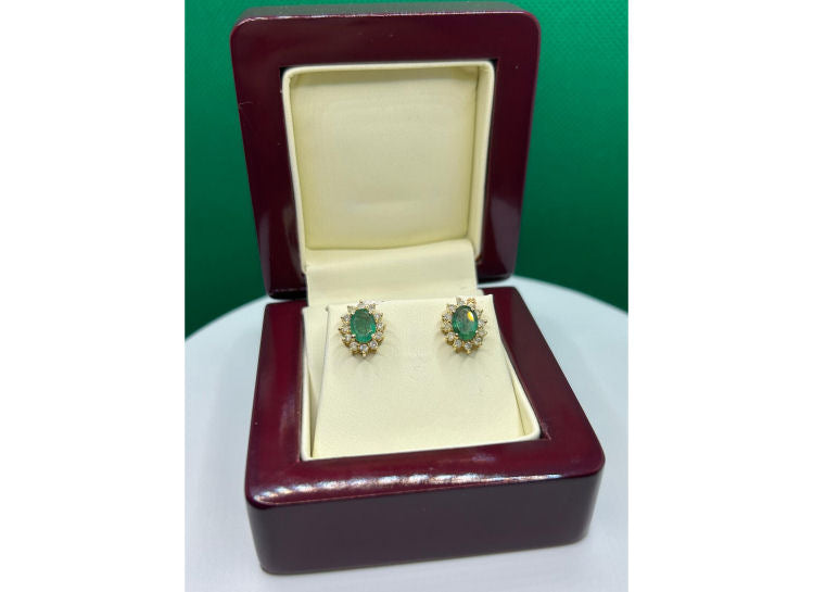 2.50ct Emerald & Diamond Earrings in 14K Yellow Gold