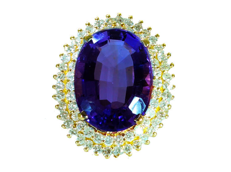 13.36ctw Diamond and Amethyst Set in 18K Yellow Gold Ring