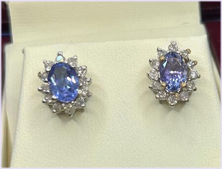 2.50ct Tanzanite & Diamond Earrings in 14K White Gold
