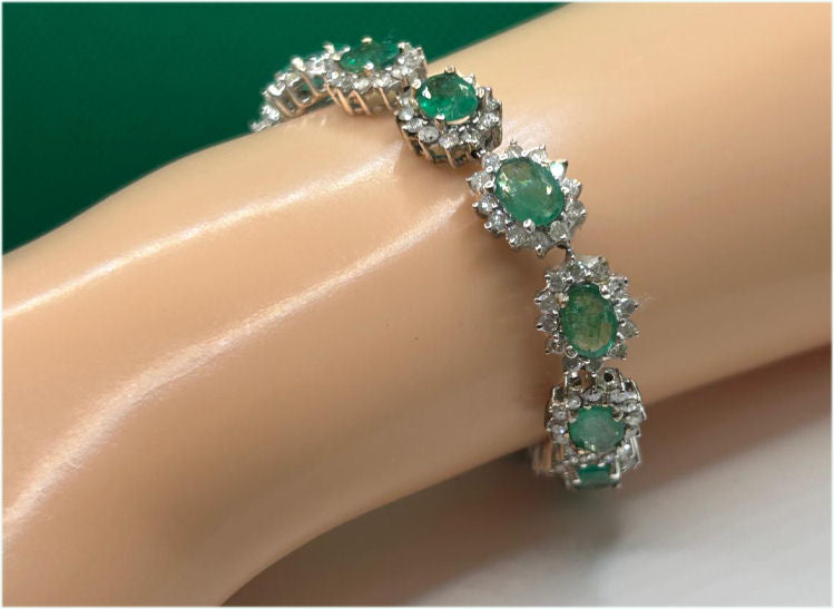 20.09ct Emerald & Diamond Bracelet in 14K White Gold