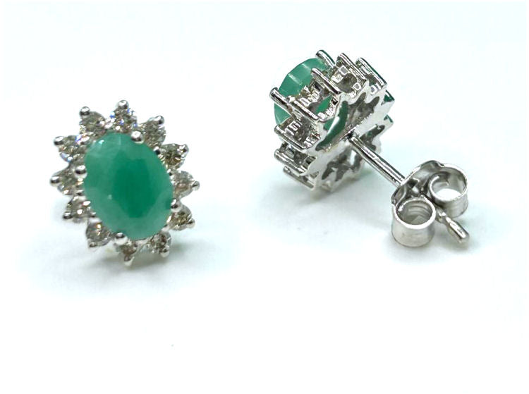 2.50ct Emerald & Diamond Earrings in 14K White Gold