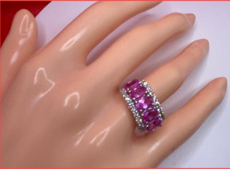 2.95ctw Diamond and Pink Sapphire Set in 18K White Gold Ring