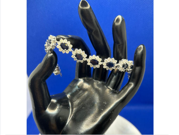 20.90ct Sapphire & Diamond Bracelet in 14K White Gold