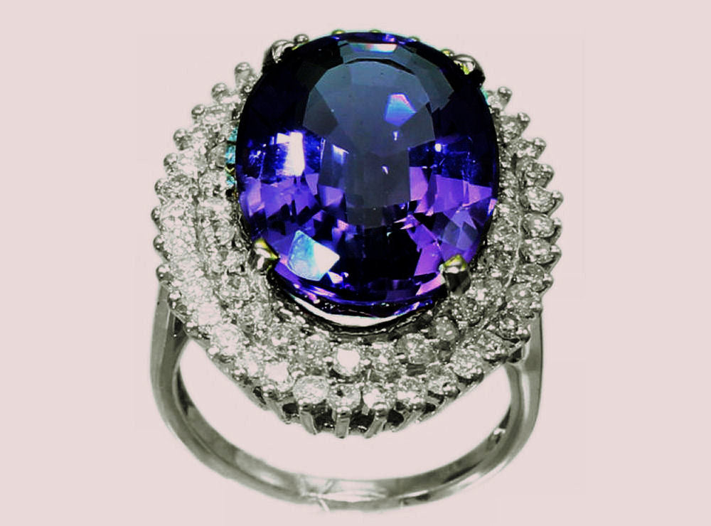 10.55ctw Diamond and Amethyst Set in 18K White Gold Ring