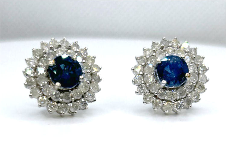 5.98ct Ceylon Sapphire & Diamond Earrings in 12K White Gold