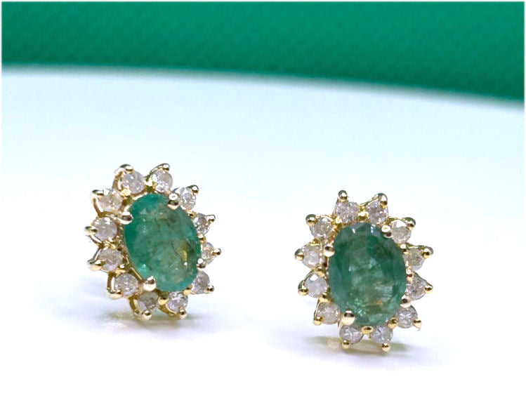 2.50ct Emerald & Diamond Earrings in 14K Yellow Gold