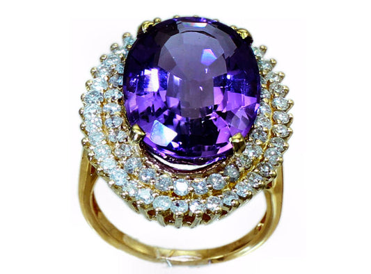 13.36ctw Diamond and Amethyst Set in 18K Yellow Gold Ring