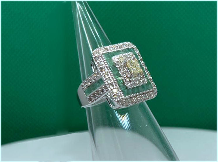 2.96ctw Diamond and Emerald Set in 18K White Gold Ring