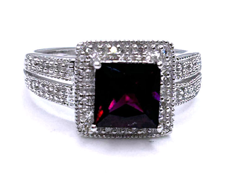 1.65ct Rhodolite Garnet &Diamond Ring in 10K White Gold