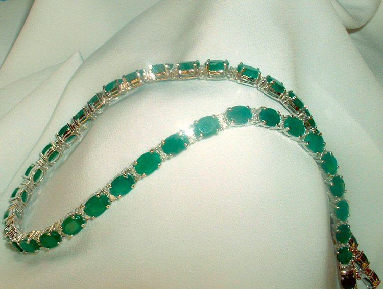 37.00ct Emerald & Diamond Necklace in 14K White Gold