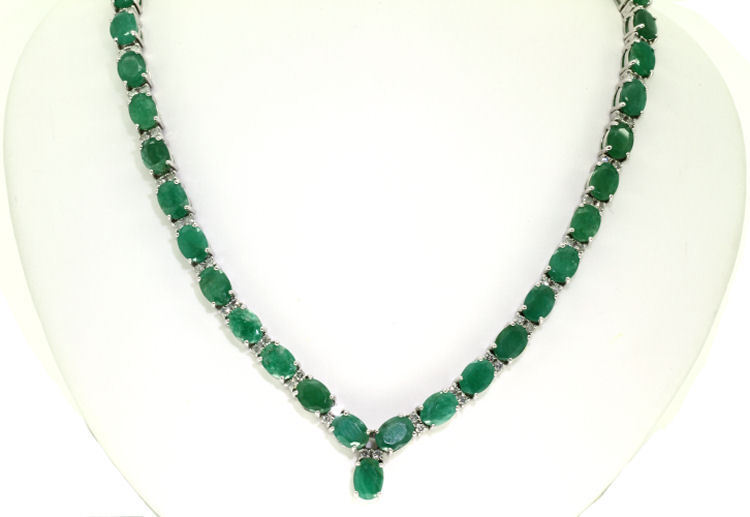 37.00ct Emerald & Diamond Necklace in 14K White Gold