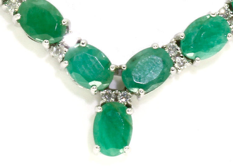 37.00ct Emerald & Diamond Necklace in 14K White Gold
