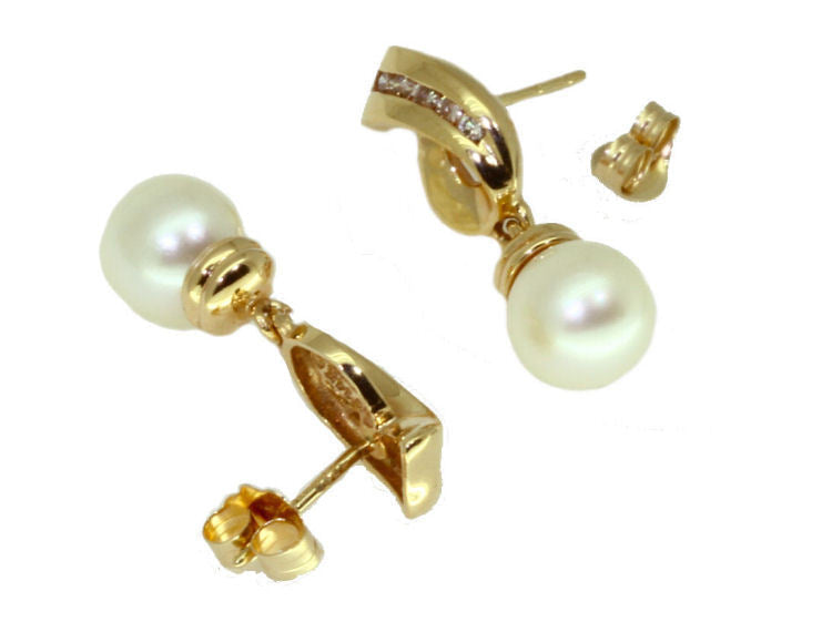 Keshi Pearls & Diamond Earrings Set in 14K Yellow Gold