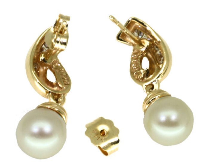 Keshi Pearls & Diamond Earrings Set in 14K Yellow Gold