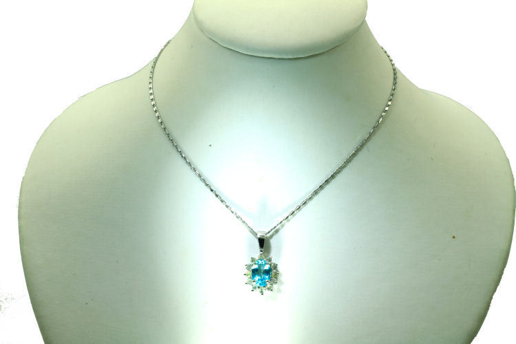 1.14ct Blue Topaz & Diamond Necklace in 18K & 14K White Gold