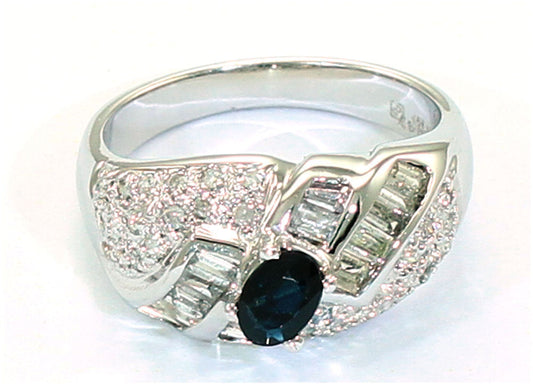 1.38 Ct Diamond Blue Sapphire Ring in 18k White Gold