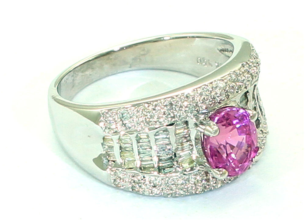 2.0 Carat Sapphire Diamond Ring in 14k White Gold