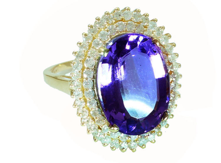 13.36ctw Diamond and Amethyst Set in 18K Yellow Gold Ring