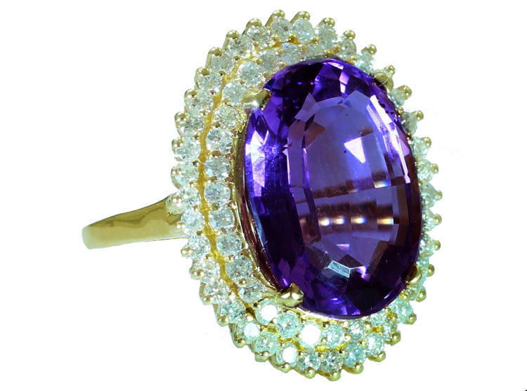 13.36ctw Diamond and Amethyst Set in 18K Yellow Gold Ring