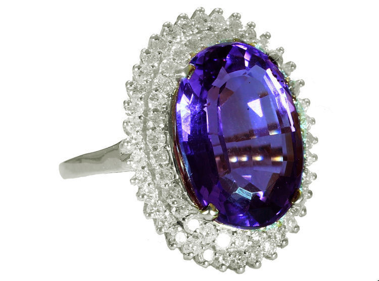 10.55ctw Diamond and Amethyst Set in 18K White Gold Ring