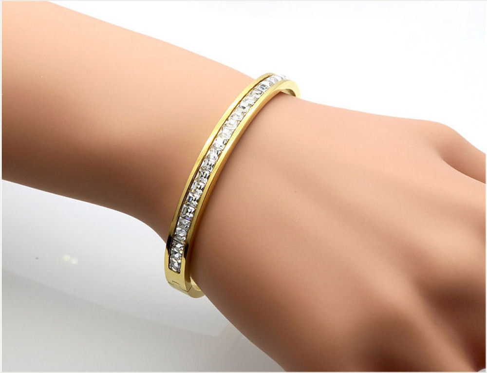 White CZ Gold Plated Stainless Steel Bracelet
