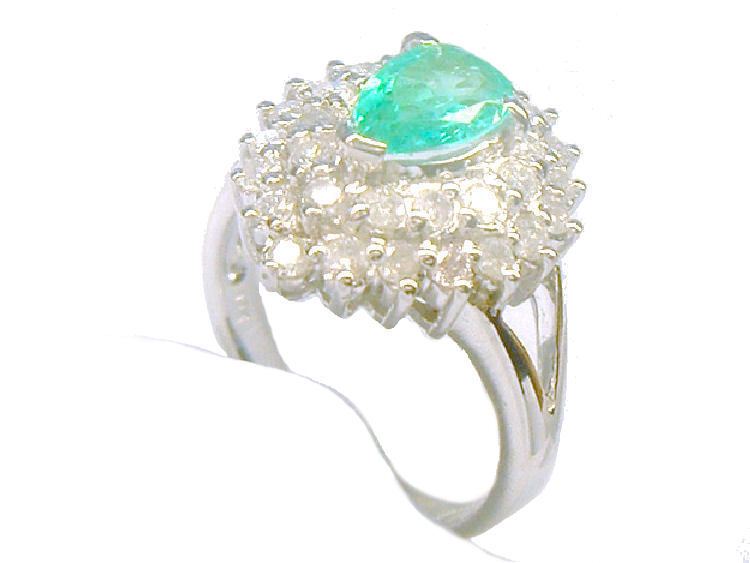 Striking 1.99ct Diamond & Emerald 18K White Gold Ring