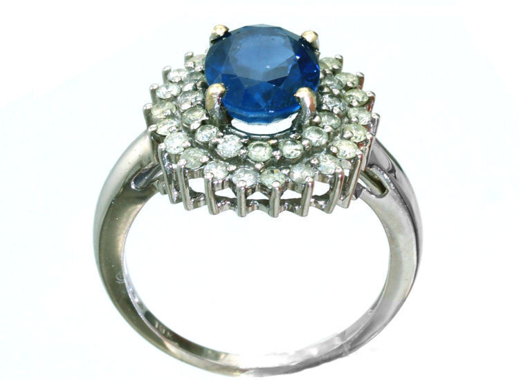 2.60 ctw Diamond and Sapphire Set in 18K White Gold Ring