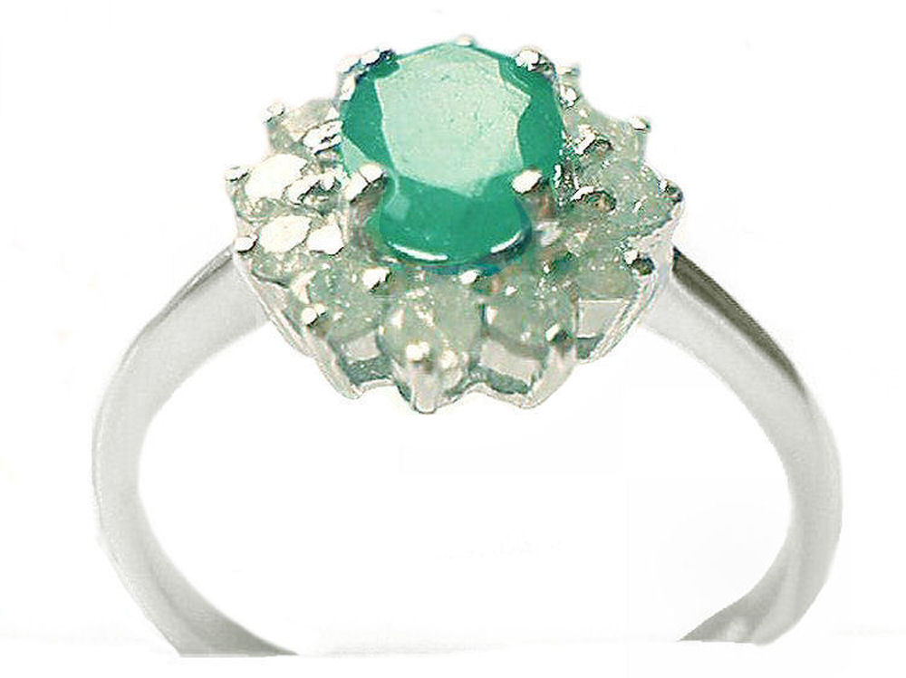 1.14ct Emerald & Diamond Ring in 8K White Gold
