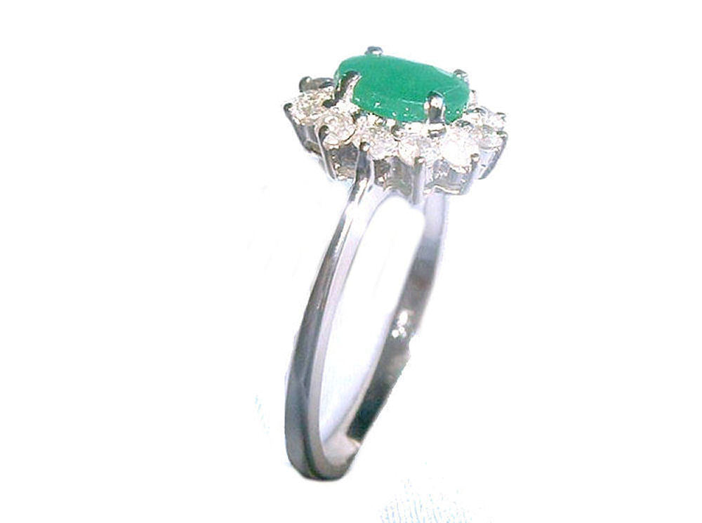 1.14ct Emerald & Diamond Ring in 8K White Gold