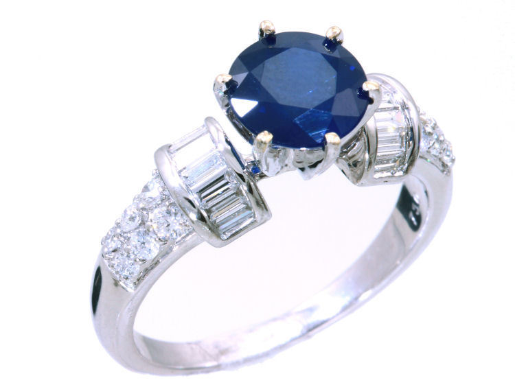 2.55ctw Diamond and Ceylon Sapphire Set in 18K White Gold Ring