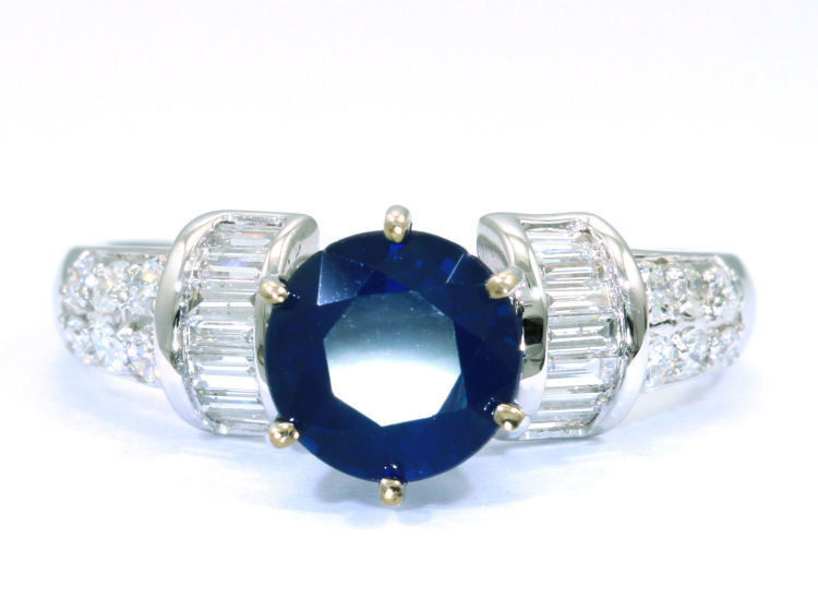 2.55ctw Diamond and Ceylon Sapphire Set in 18K White Gold Ring