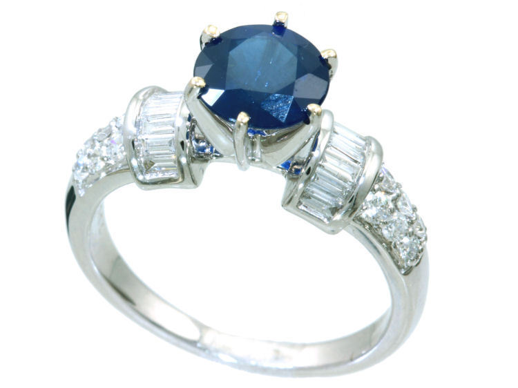 2.55ctw Diamond and Ceylon Sapphire Set in 18K White Gold Ring
