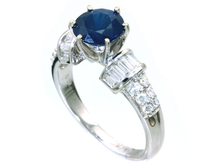 2.55ctw Diamond and Ceylon Sapphire Set in 18K White Gold Ring