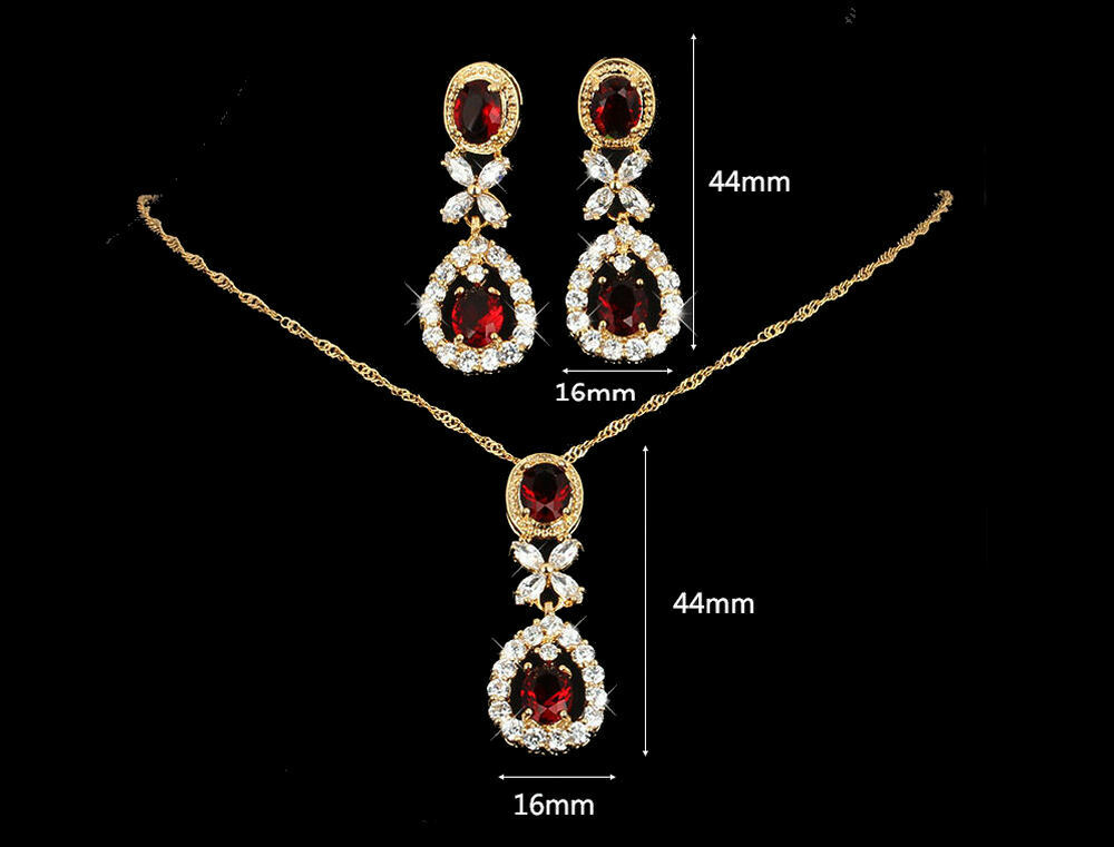 Red CZ Gold Plated Lady Necklace/ Earrings Jewellery Set