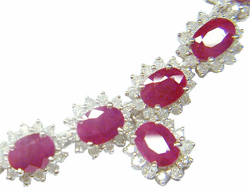30.40ct Ruby & Diamond Necklace & Earrings Set in 9K White Gold