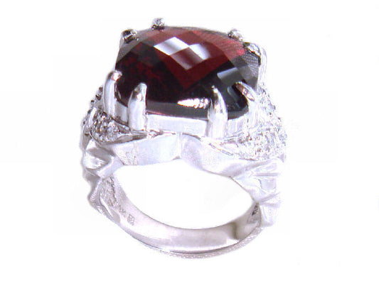 12.56ct Rhodolite & Diamond Ring in 14K White Gold