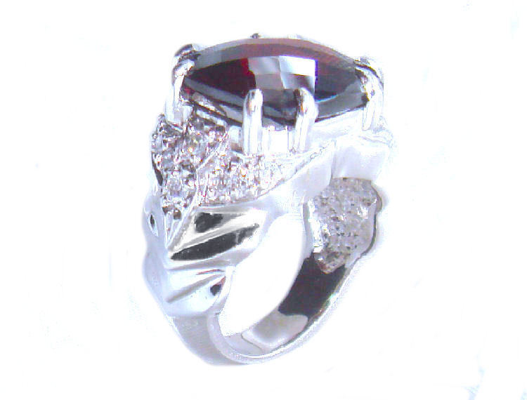 12.56ct Rhodolite & Diamond Ring in 14K White Gold
