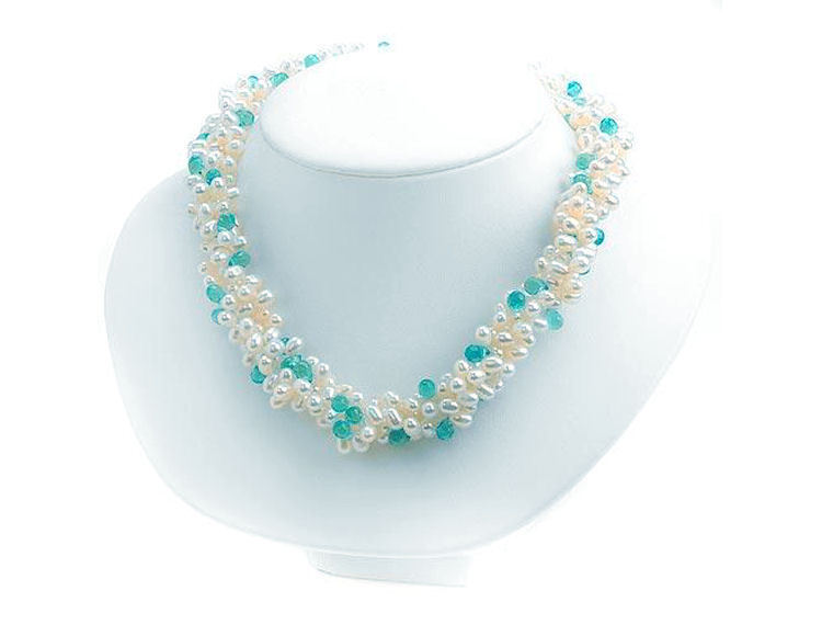 Stylish Necklace Pearls &Topazes 925 Sterling silver