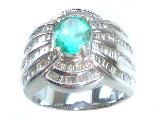 3.20ct Emerald & Diamond Ring in 18K White Gold