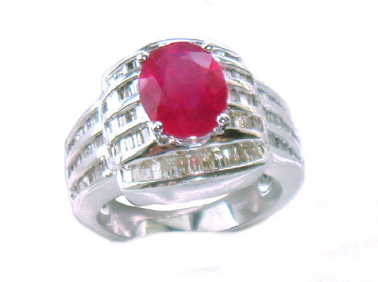 4.27ct Ruby & Diamond Ring in 14K White Gold