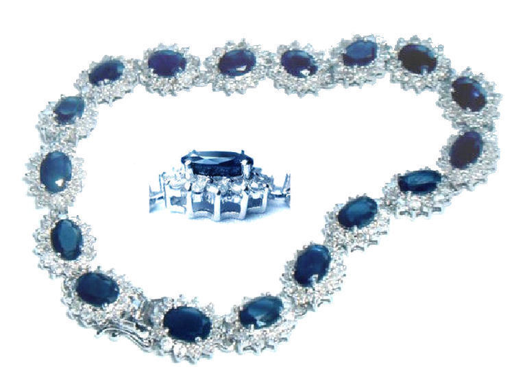 19.15ct Sapphire & Diamond Bracelet in 14K White Gold