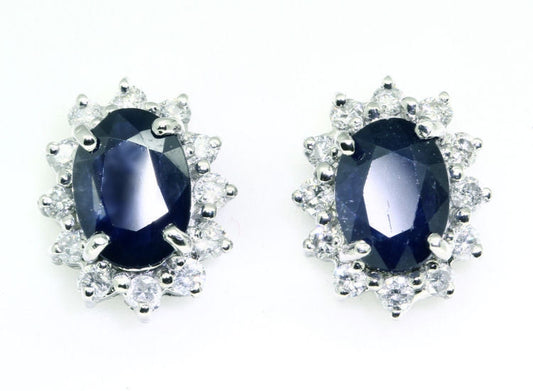 Sparkling 2.5ct Diamond &Sapphire Earrings in 14K Gold