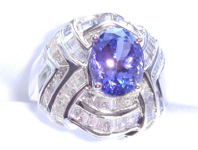 4.41ct Tanzanite & Diamond Ring in 14K White Gold - Baguette Shape