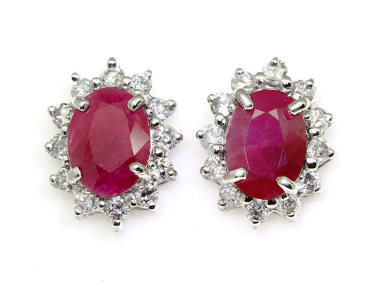 2.50ct Ruby & Diamond Earrings in 14K White Gold