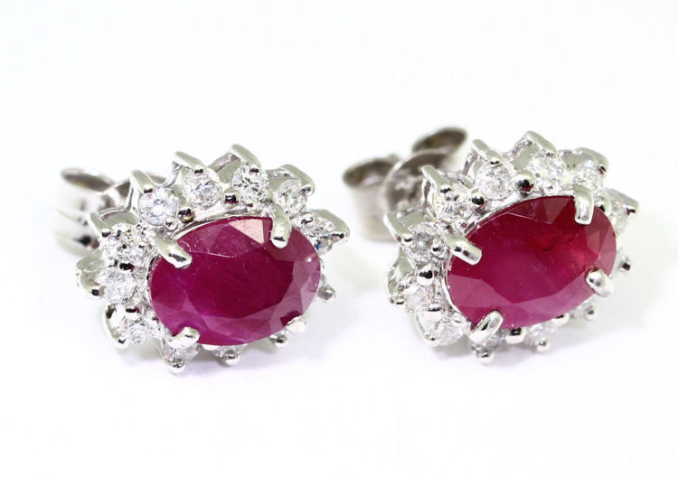 2.50ct Ruby & Diamond Earrings in 14K White Gold