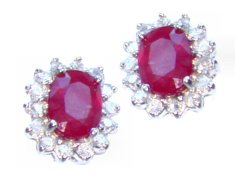 2.50ct Ruby & Diamond Earrings in 14K White Gold